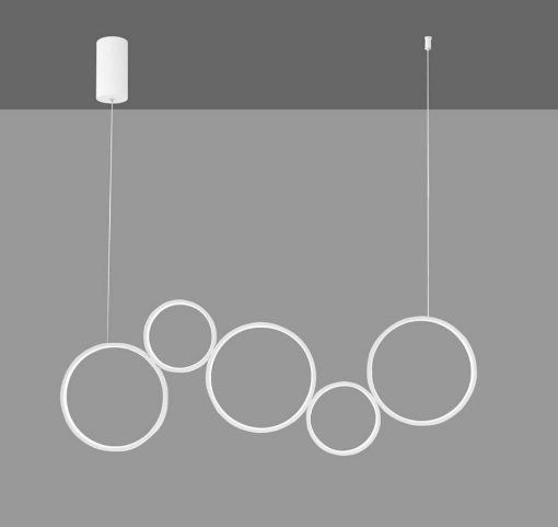 Immagine di Lampadario Soggiorno Bianco Fredy S5 Cerchi Led CCT 60w Luce Ambiente Design
