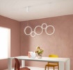 Immagine di Lampadario Soggiorno Bianco Fredy S5 Cerchi Led CCT 60w Luce Ambiente Design