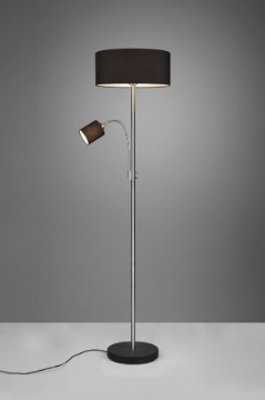 Immagine di Piantana Motel Stelo Nichel Paralume Tessuto Nero e Bianco + Spot Orientabile Lettura Trio Lighting