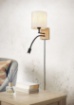 Immagine di Applique Base Legno Spot Led da Lettura e Paralume Rotondo Tessuto Bianco 1xE27 Nilam Trio Lighting