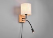 Immagine di Applique Base Legno Spot Led da Lettura e Paralume Rotondo Tessuto Bianco 1xE27 Nilam Trio Lighting