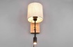Immagine di Applique Base Legno Spot Led da Lettura e Paralume Rotondo Tessuto Bianco 1xE27 Nilam Trio Lighting