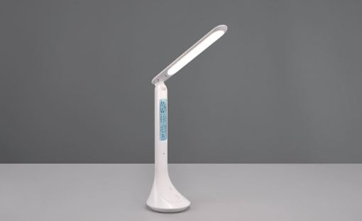 Immagine di Lampada da Scrivania Led Patty Bianca Touch Dimmer Display Data Orario e Sveglia Trio Lighting 