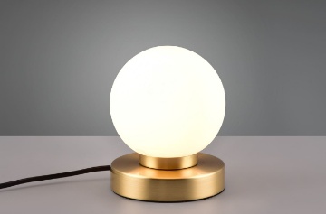 Immagine di Lumetto Prinz II Base Ottone e Paralume Sfera Vetro Bianco Trio Lighting