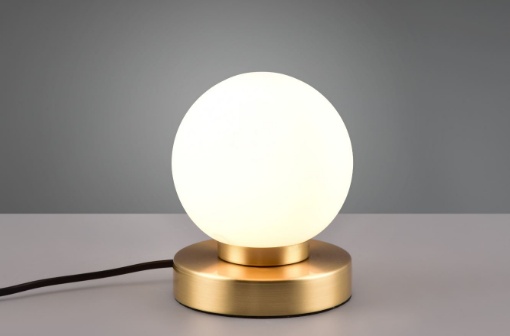 Immagine di Lumetto Prinz II Base Ottone e Paralume Sfera Vetro Bianco Trio Lighting