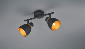 Immagine di Faretto Vintage Doppio Spot E14 Orientabile Nero e Oro Punch Trio Lighting 