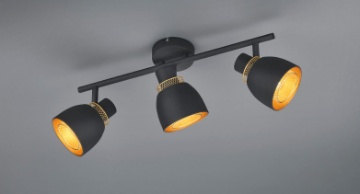 Immagine di Faretto 3 Luci Spot E14 Orientabile Nero e Oro Punch Trio Lighting 