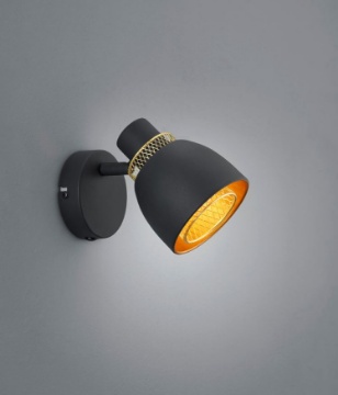 Immagine di Faretto Industrial Spot Singolo E14 Orientabile Nero e Oro Punch Trio Lighting