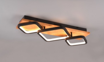 Immagine di Plafoniera Base Legno e  3 Quadrati Neri Led Switch Dimmer Diverse Intensità Rama Trio Lighting 