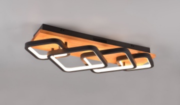Immagine di Plafoniera Rettangolo Legno e  4 Quadrati Neri Led Switch Dimmer Rama Trio Lighting