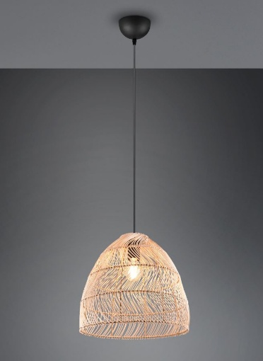 Immagine di Sospensione Paralume Reticolato Rattan Finitura Naturale Rike 1xE27 Trio Lighting