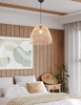 Immagine di Sospensione Paralume Reticolato Rattan Finitura Naturale Rike 1xE27 Trio Lighting