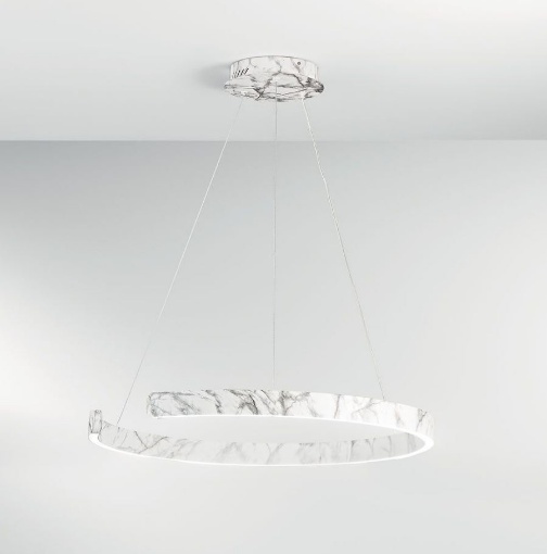 Immagine di Lampadario Effetto Marmo Semicerchio Led CCT Navel 100 cm Fan Europe