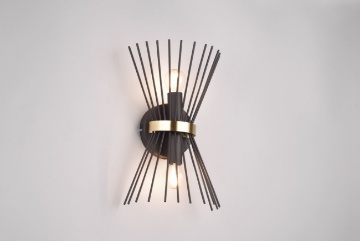 Immagine di Applique Decorativa Bacchette Metallo Nero e Oro 2xE14 Luce Sopra e Sotto Rod Trio Lighting