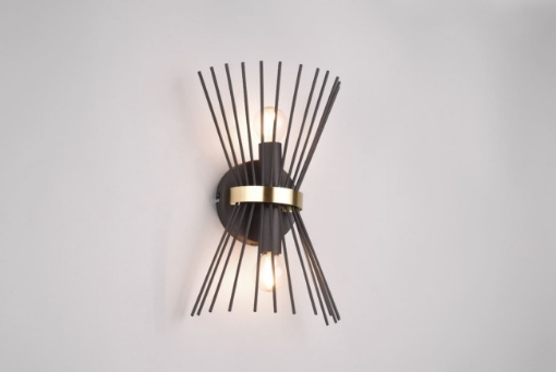 Immagine di Applique Decorativa Bacchette Metallo Nero e Oro 2xE14 Luce Sopra e Sotto Rod Trio Lighting