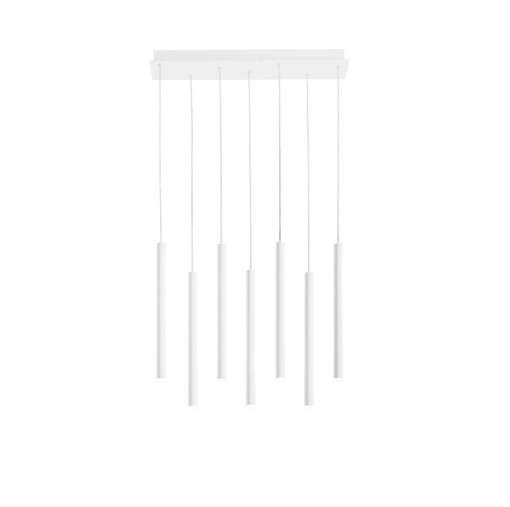Immagine di Lampadario Binario Per Tavolo Pype SQ7 Bianco Con Cilindri Pendenti Led CCT Fan Europe