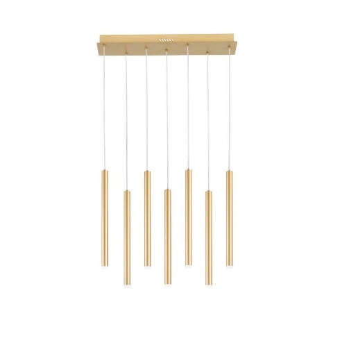 Immagine di Lampadario Binario Per Tavolo Pype SQ7 Oro Con Cilindri Pendenti Led CCT Fan Europe