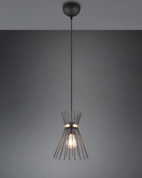 Immagine di Sospensione Singola Paralume Bacchette Metallo 1xE27 Rod Nero e Oro Trio Lighting 