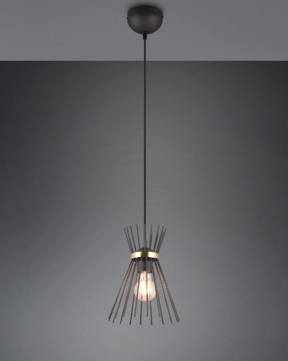 Immagine di Sospensione Singola Paralume Bacchette Metallo 1xE27 Rod Nero e Oro Trio Lighting 