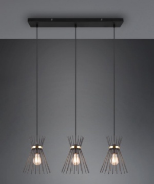 Immagine di Sospensione in Linea 3 Luci Paralumi Bacchette Metallo Rod Nero e Oro Trio Lighting 