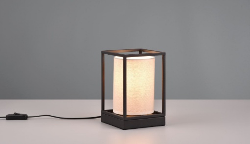 Immagine di Lumetto Ross Struttura Scatola Metallo Nero e Paralume Tessuto Beige 1xE27 Trio Lighting 