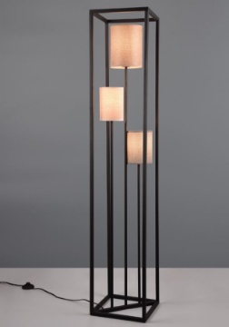 Immagine di Piantana Gabbia Metallo Nero e 3 Paralumi Tessuto Multicolor 3xE27 Ross Trio Lighting 