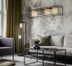 Immagine di Piantana Gabbia Metallo Nero e 3 Paralumi Tessuto Multicolor 3xE27 Ross Trio Lighting 