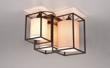 Immagine di Plafoniera Metallo Nero e 3 Paralumi Tessuto Multicolor 3xE27 Ross Trio Lighting 
