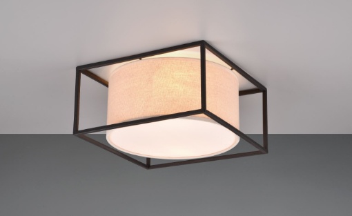 Immagine di Plafoniera Gabbia Quadrata Metallo Nero e Paralume Tessuto Tortora 2xE27 Ross Trio Lighting 