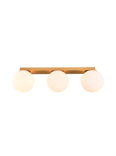 Immagine di Plafoniera Bowling Oro Sfere In Linea Vetro Bianco 3xE27 Smarter