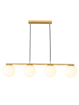 Immagine di Lampadario 4 Luci Binario Con Sfere Vetro Bianco Bowling Oro Smarter