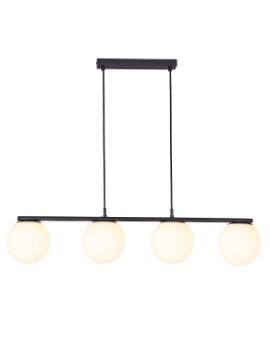 Immagine di Lampadario Binario 4 Sfere In Linea Vetro Bianco Bowling Nero Smarter Lighting