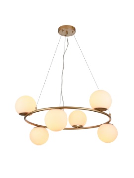 Immagine di Lampadario Circolare Oro 6 Sfere Vetro Bianco Bowling Smarter