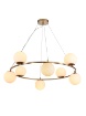 Immagine di Lampadario Anello 8 Luci Sfere Vetro Bianco Bowling Oro Smarter Lighting