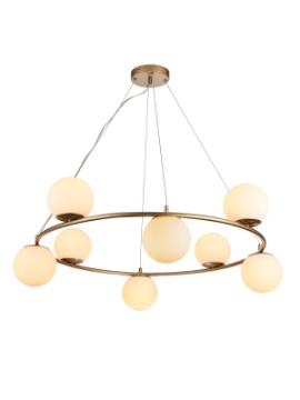 Immagine di Lampadario Anello 8 Luci Sfere Vetro Bianco Bowling Oro Smarter Lighting