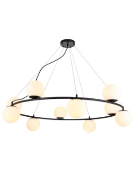 Immagine di Lampadario Soggiorno Bowling Nero Anello 10 Sfere Vetro Bianco Smarter Lighting