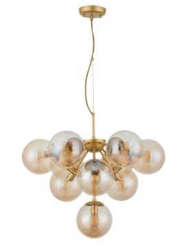Immagine di Lampadario Grappolo Sfere Vetro Ambra Agape 10 Luci E14 Oro Smarter
