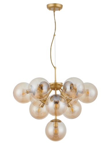 Immagine di Lampadario Grappolo Sfere Vetro Ambra Agape 10 Luci E14 Oro Smarter