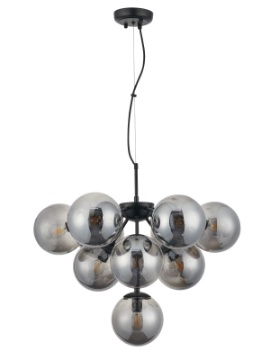 Immagine di Lampadario Grappolo Nero Con Sfere Vetro Fume Agape 10 Luci E14 Smarter