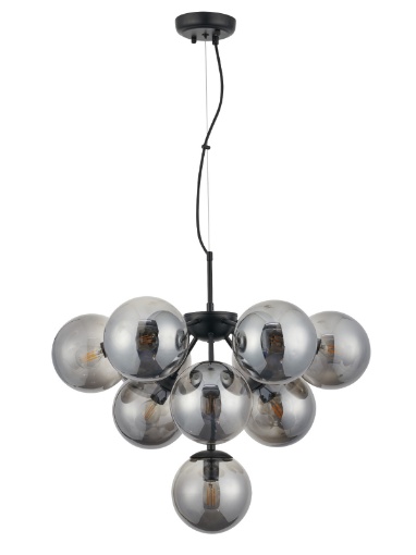 Immagine di Lampadario Grappolo Nero Con Sfere Vetro Fume Agape 10 Luci E14 Smarter