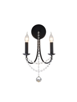 Immagine di Applique Classica Da Parete Due Luci Nero Con Cristalli Aphrodite Smarter