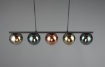 Immagine di Sospensione in Linea 5 Paralumi Sfere Vetro Specchiato Multicolor Azzurro Verde e Rame Sheldon Trio Lighting 