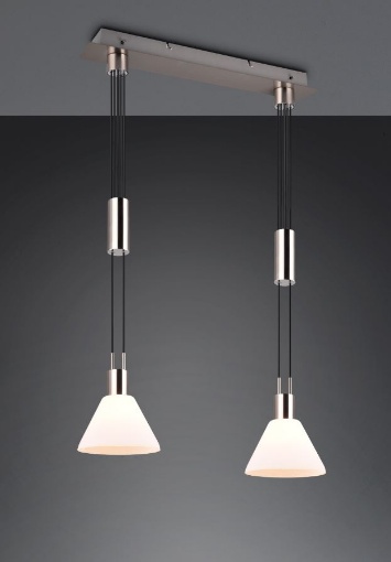 Immagine di Lampadario per Cucina Nichel con Paralumi Coppe Vetro Bianco Stanley 2xE27 Trio Lighting