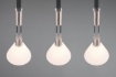 Immagine di Sospensione Nichel Cucina 3 Coni Paralumi Coppe Vetro Bianco Stanley Trio Lighting