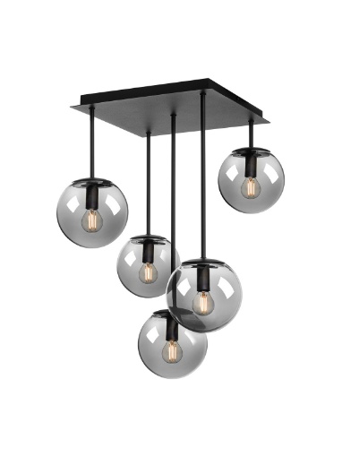Immagine di Lampadario 5 Luci Globi Vetro Fume Trasparente Boldy Smarter Lighting