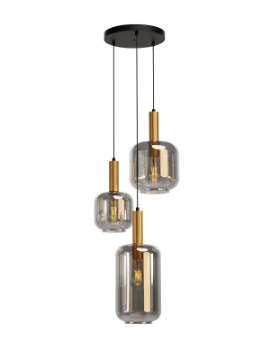 Immagine di Lampadario Rotondo Nero Oro 3 Bocce Vetro Fume Brina Smarter Lighting