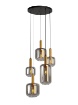 Immagine di Lampadario Per Soggiorno 5 Luci Nero Oro Con Bocce Vetro Fume Brina Smarter Lighting