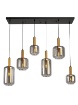 Immagine di Lampadario Sala Pranzo 6 Luci Nero Oro Con Bocce Vetro Fume Brina Smarter Lighting