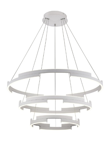 Immagine di Lampadario Led Bianco Tre Anelli Castle 80w 3000k Dimmerabile Smarter