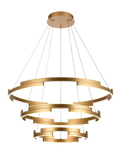 Immagine di Lampadario Salotto 3 Cerchi Led Castle Oro 80w 3000k Dimmerabile Smarter Lighting
